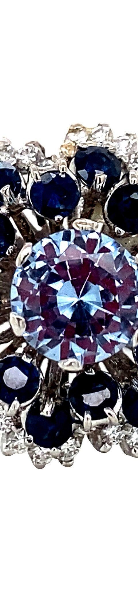 Vintage 18K White Gold Cluster Ring with Spinel, Sapphire and Diamond